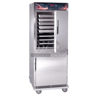 BRAND NEW! CresCor RO151FUA3502063 Quiktherm 350 Stainless Steel Commercial 2 Half Size Door 350 Degree Oven on Commercial Casters. 208 Volts, 3 Phase. Stock Pictures Used.