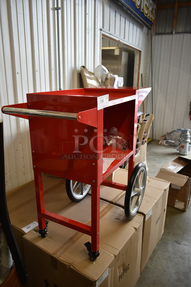 PALLET LOT of 12 BRAND NEW SCRATCH AND DENT! Red Metal Popcorn Machine Stand on Casters. Stock Picture - Cosmetic Condition May Vary.  12 Times Your Bid! - Image 2 of 9