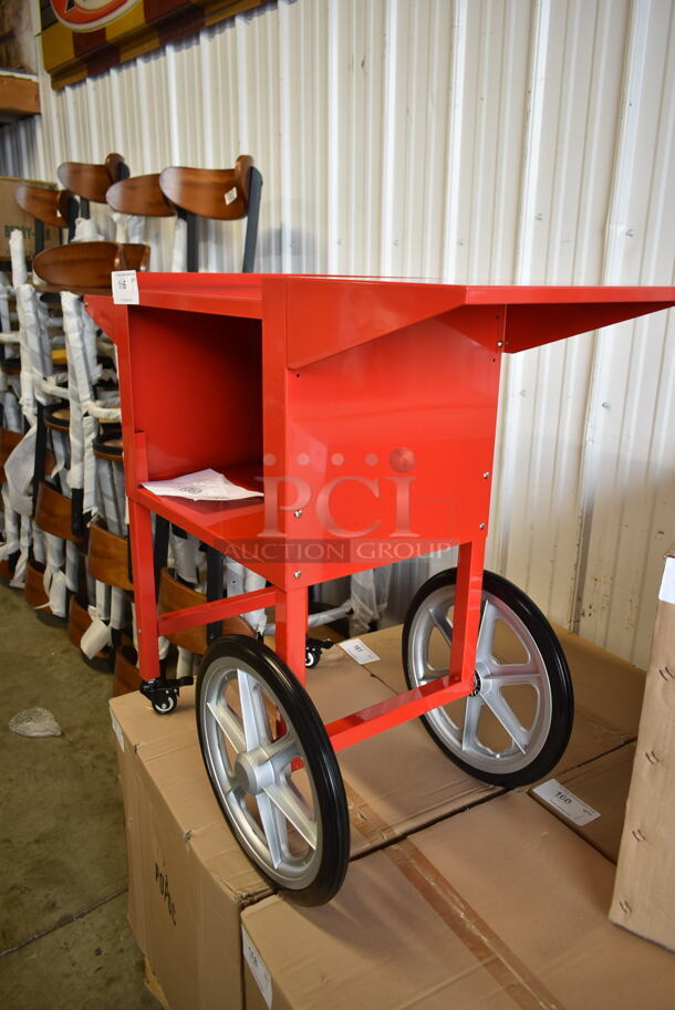 PALLET LOT of 12 BRAND NEW SCRATCH AND DENT! Red Metal Popcorn Machine Stand on Casters. Stock Picture - Cosmetic Condition May Vary.  12 Times Your Bid! - Image 3 of 9