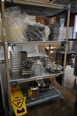 ALL ONE MONEY! Three Tier Lot of Various Items Including Drop In Bins and Wet Floor Caution Sign.
