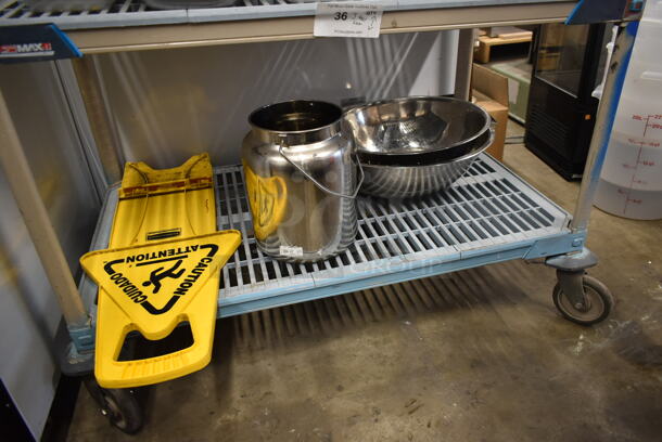 ALL ONE MONEY! Three Tier Lot of Various Items Including Drop In Bins and Wet Floor Caution Sign. - Image 2 of 5