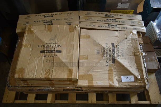 6 BRAND NEW IN BOX! Lancaster Table & Seating 3493048ANTWA Antique Walnut Solid Wood Live Edge 48"x30" Tabletops w/ 6 164TS1000 Cast Iron Table Base, 6 164TB3030 Base Plates and 6 25"x3" Table Base Column and Rod. Stock Picture Used as Gallery. 6 Times Your Bid! - Image 3 of 8