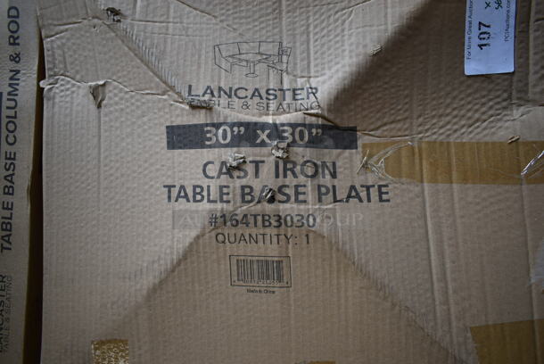 6 BRAND NEW IN BOX! Lancaster Table & Seating 3493048ANTWA Antique Walnut Solid Wood Live Edge 48"x30" Tabletops w/ 6 164TS1000 Cast Iron Table Base, 6 164TB3030 Base Plates and 6 25"x3" Table Base Column and Rod. Stock Picture Used as Gallery. 6 Times Your Bid! - Image 5 of 8