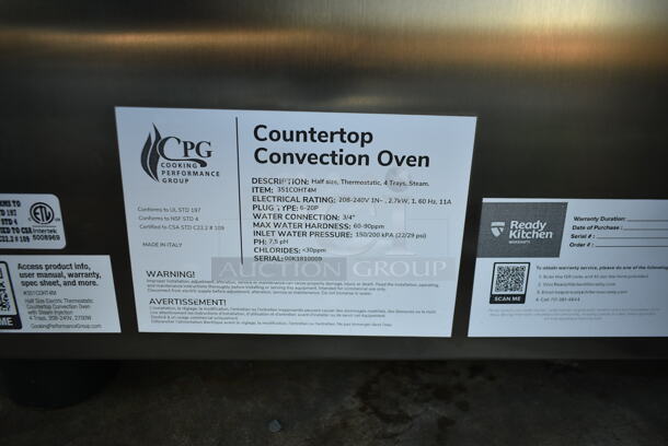 BRAND NEW SCRATCH AND DENT! Cooking Performance Group CPG 351COHT4M Stainless Steel Commercial Countertop Electric Powered Half Size Convection Oven. 208-240 Volts, 1 Phase. Tested and Working! - Image 5 of 5