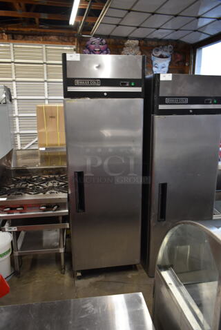 Maxx Cold MXCR-23FD Stainless Steel Commercial Single Door Reach In Cooler w/ Poly Coated Racks on Commercial Casters. 115 Volts, 1 Phase. Tested and Powers On But Does Not Get Cold