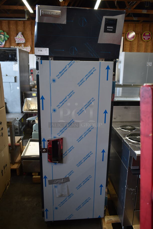 BRAND NEW SCRATCH AND DENT! 2023 Delfield 6125XL-S Stainless Steel Commercial Single Door Reach In Freezer w/ Poly Coated Racks. 115 Volts, 1 Phase. Tested and Working! - Image 1 of 6