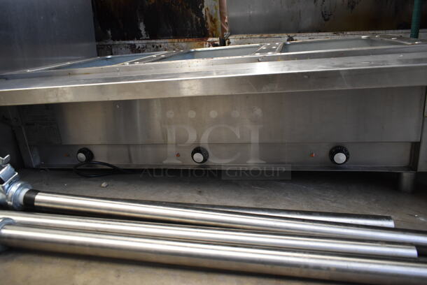 Eagle DHT3-120 Stainless Steel Commercial Electric Powered 3 Bay Steam Table and 4 Legs on Commercial Casters. 120 Volts, 1 Phase. Tested and Working! - Image 4 of 5