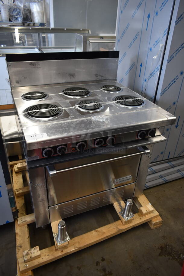 BRAND NEW SCRATCH AND DENT! 2023 Garland S6SS Stainless Steel Commercial Electric Powered 6 Burner Range w/ Oven. 240 Volts, 3/1 Phase. - Image 1 of 7