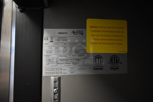 BRAND NEW SCRATCH AND DENT! 2023 Avantco 447AP49F Stainless Steel Commercial 2 Door Reach In Freezer w/ Poly Coated Racks . 115 Volts, 1 Phase. Tested and Working! - Image 9 of 9