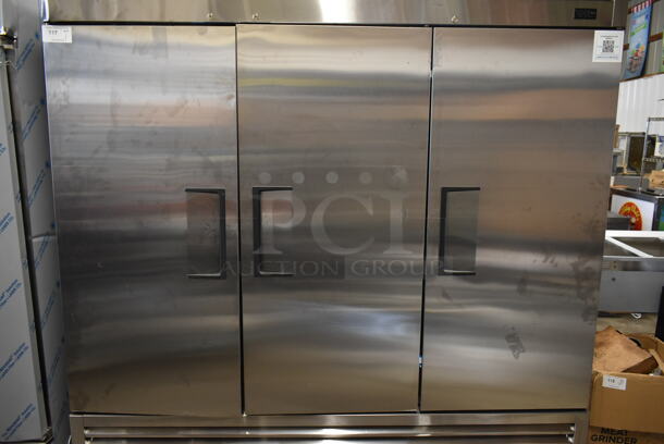 BRAND NEW SCRATCH AND DENT! 2023 True T-72F-HC Stainless Steel Commercial 3 Door Reach In Freezer w/ Poly Coated Racks. 115 Volts, 1 Phase. Tested and Working! - Image 3 of 10