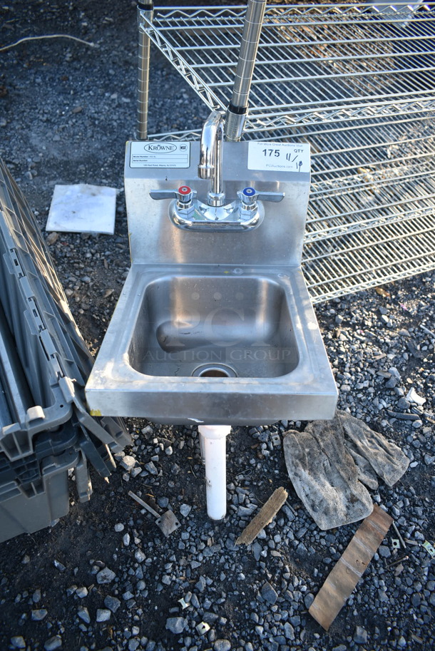 Krowne HS-9L Stainless Steel Commercial Single Bay Wall Mount Sink w/ Faucet and Handles. - Image 1 of 4