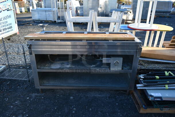 Stainless Steel Commercial 4 Bay Steam Table w/ Butcher Block Cutting Board and 2 Under Shelves. - Image 1 of 5