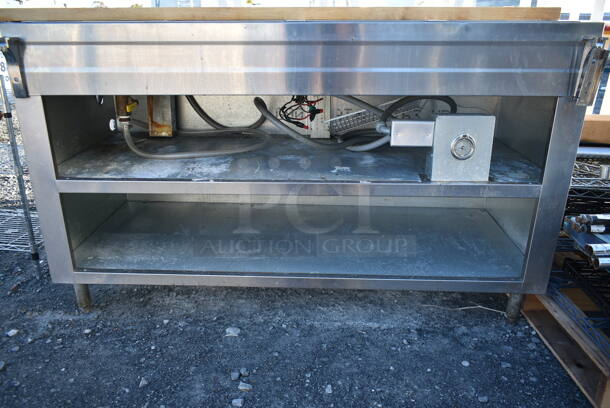 Stainless Steel Commercial 4 Bay Steam Table w/ Butcher Block Cutting Board and 2 Under Shelves. - Image 3 of 5