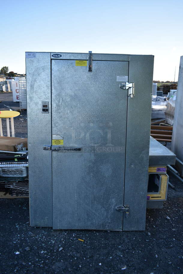 6'x6'x6' Norlake SELF CONTAINED Walk In Cooler Box w/ Norlake CPB05DC-A 115 Volt, 1 Phase Compressor and Copeland M4EF-0058-IAA-278 Compressor. Picture of the Unit Before Removal Is Included In the Listing.
 - Image 2 of 9