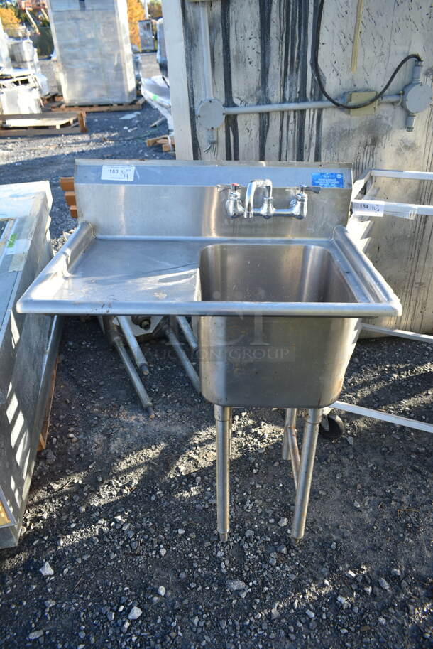 Stainless Steel Commercial Single Bay Sink w/ Left Side Drain Board, Faucet and Handles. Bay 16x20. Drain Board 14x22 - Image 1 of 3