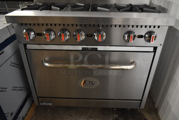 BRAND NEW SCRATCH AND DENT! Cooking Performance Group CPG 351S36SUL Stainless Steel Commercial Propane Gas Powered 2 Tier 6 Burner Range w/ Oven, Back Splash and Over Shelf. 210,000 BTU. Tested and Working! - Image 3 of 7