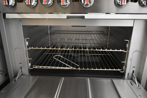 BRAND NEW SCRATCH AND DENT! Cooking Performance Group CPG 351S36SUL Stainless Steel Commercial Propane Gas Powered 2 Tier 6 Burner Range w/ Oven, Back Splash and Over Shelf. 210,000 BTU. Tested and Working! - Image 4 of 7