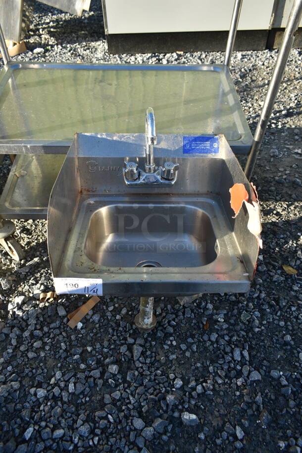 Stainless Steel Commercial Single Bay Wall Mount Sink w/ Side Splash Guards, Faucet and Handles. - Image 1 of 4