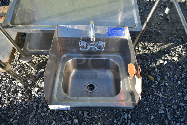 Stainless Steel Commercial Single Bay Wall Mount Sink w/ Side Splash Guards, Faucet and Handles. - Image 3 of 4