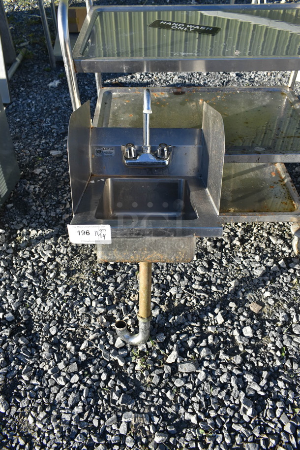 Stainless Steel Commercial Single Bay Wall Mount Sink w/ Dual Splash Guards, Faucet and Handles. - Image 1 of 3