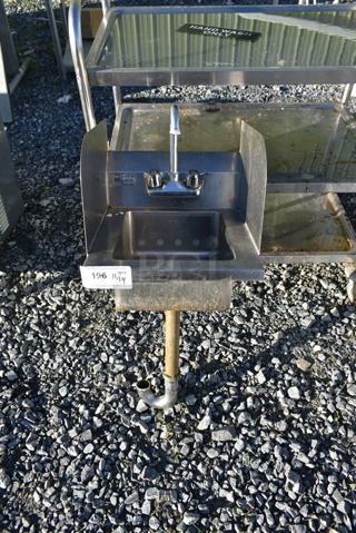 Stainless Steel Commercial Single Bay Wall Mount Sink w/ Dual Splash Guards, Faucet and Handles.