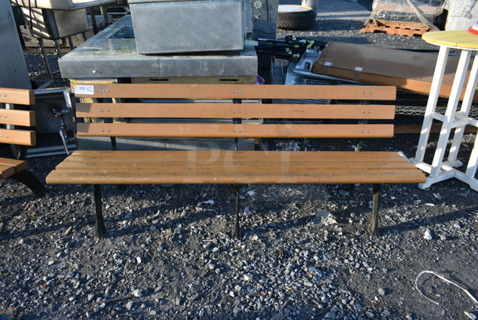 Wood Pattern Recycled Plastic Bench on Metal Frame.