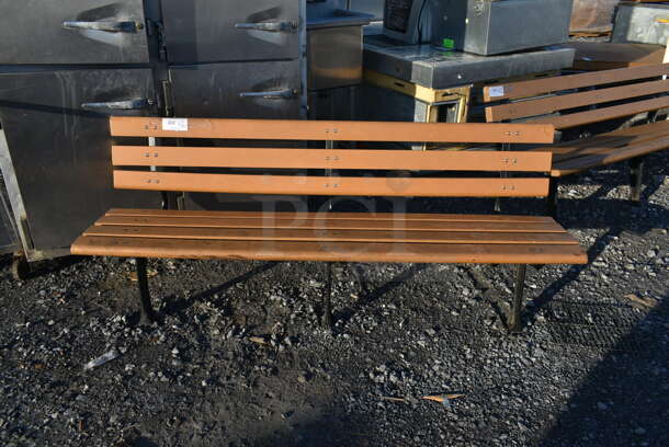 Wood Pattern Recycled Plastic Bench on Metal Frame. - Image 1 of 3