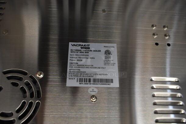 BRAND NEW SCRATCH AND DENT! Vacpak-it 186UVME12SS Stainless Steel Commercial Countertop External Vacuum Sealer w/ 12" Seal Bar. 120 Volts, 1 Phase. Tested and Working! - Image 6 of 7