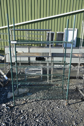 Green Finish 4 Tier Wire Shelving Unit. BUYER MUST DISMANTLE. PCI CANNOT DISMANTLE FOR SHIPPING. PLEASE CONSIDER FREIGHT CHARGES.