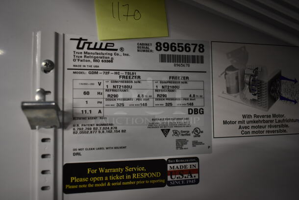 2016 True GDM-72F-HC-TSL01 ENERGY STAR Metal Commercial 3 Door Reach In Freezer Merchandiser w/ Poly Coated Racks on Commercial Casters. 115/208-230 Volts, 1 Phase. - Image 6 of 9