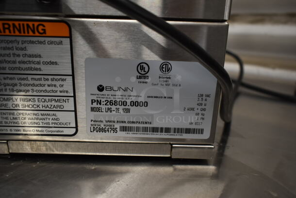 2017 Bunn LPG-2E Stainless Steel Commercial Countertop Coffee Bean Grinder. 120 Volts, 1 Phase. Tested and Working! - Image 8 of 8