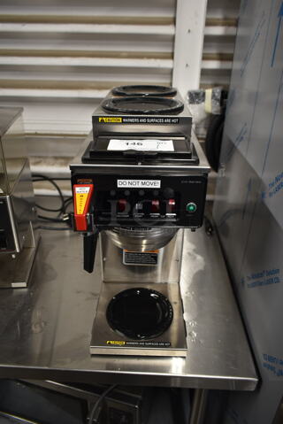 2019 Bunn CWTF15 Stainless Steel Commercial Countertop 3 Burner Coffee Machine w/ Hot Water Dispenser and Metal Brew Basket. 120 Volts, 1 Phase. 
