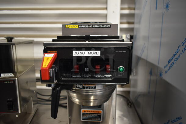 2019 Bunn CWTF15 Stainless Steel Commercial Countertop 3 Burner Coffee Machine w/ Hot Water Dispenser and Metal Brew Basket. 120 Volts, 1 Phase.  - Image 3 of 7