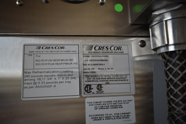 BRAND NEW! CresCor RO151FUA3502063 Quiktherm 350 Stainless Steel Commercial 2 Half Size Door 350 Degree Oven on Commercial Casters. 208 Volts, 3 Phase. Stock Pictures Used. - Image 8 of 8