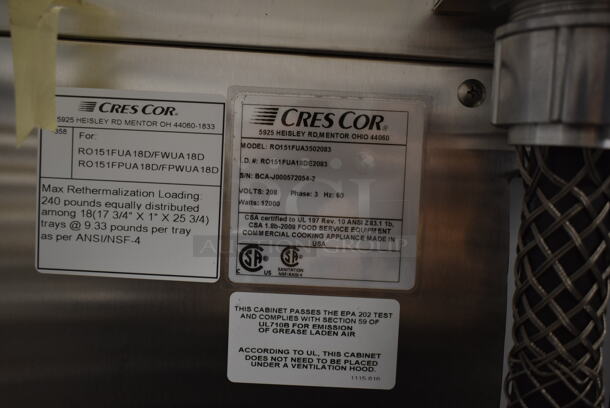 BRAND NEW! CresCor RO151FUA3502063 Quiktherm 350 Stainless Steel Commercial 2 Half Size Door 350 Degree Oven on Commercial Casters. 208 Volts, 3 Phase. Stock Pictures Used. - Image 8 of 8