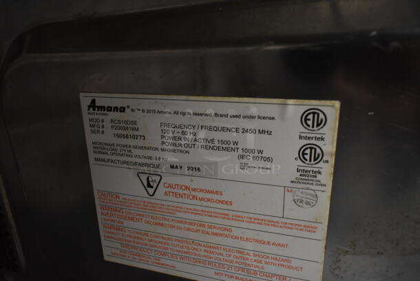 2016 Amana RCS10DSE Stainless Steel Commercial Countertop Microwave Oven. 120 Volts, 1 Phase. - Image 5 of 5