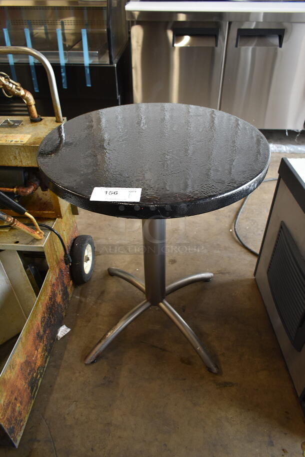 Black Round Dining Height Table on Metal Base. - Image 1 of 3