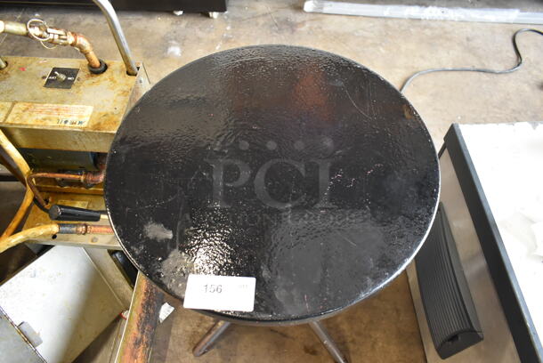 Black Round Dining Height Table on Metal Base. - Image 2 of 3