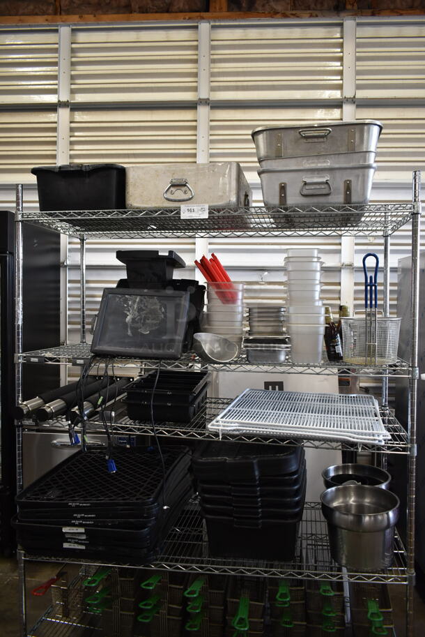 ALL ONE MONEY! Four Tier Lot of Various Items Including Bus Bins, Metal Baking Pans and Drop In Bins - Image 1 of 5