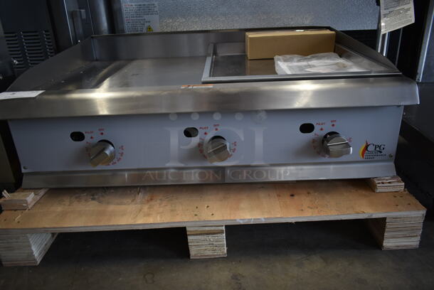 BRAND NEW SCRATCH AND DENT! 2022 Cooking Performance Group CPG 351GTCPG36NL Stainless Steel Commercial Countertop Natural Gas Powered Flat Top Griddle. 90,000 BTU. Tested and Working! - Image 4 of 6