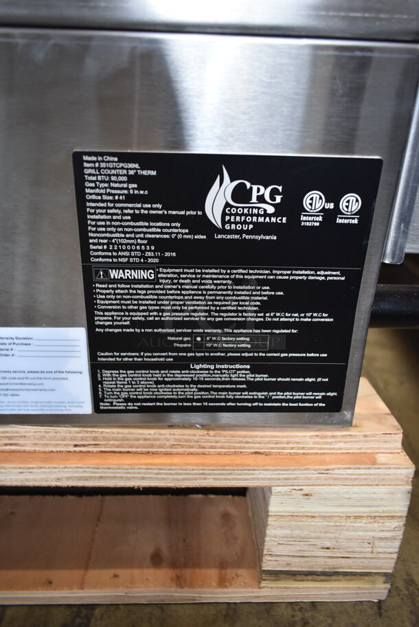 BRAND NEW SCRATCH AND DENT! 2022 Cooking Performance Group CPG 351GTCPG36NL Stainless Steel Commercial Countertop Natural Gas Powered Flat Top Griddle. 90,000 BTU. Tested and Working! - Image 6 of 6