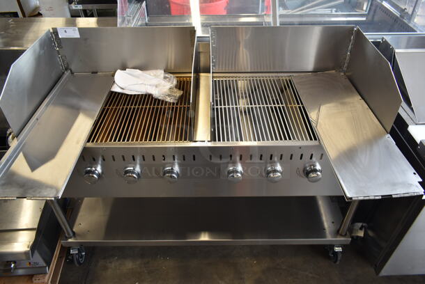 2023 Backyard Pro LPG60 Stainless Steel Commercial Floor Style Propane Gas Powered Portable Charbroiler Grill w/ Under Shelf on Commercial Casters. Tested and Working! - Image 2 of 8