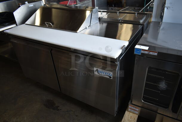 BRAND NEW SCRATCH AND DENT! 2023 Avantco 178SSPT6010 Stainless Steel Commercial Sandwich Salad Prep Table Bain Marie Mega Top on Commercial Casters. 115 Volts, 1 Phase. Tested and Working! - Image 2 of 10