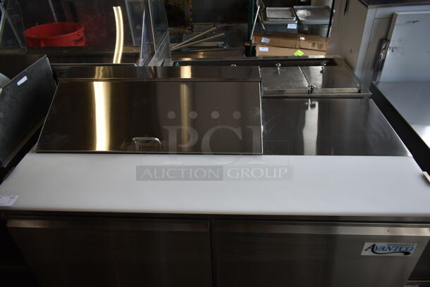 BRAND NEW SCRATCH AND DENT! 2023 Avantco 178SSPT6010 Stainless Steel Commercial Sandwich Salad Prep Table Bain Marie Mega Top on Commercial Casters. 115 Volts, 1 Phase. Tested and Working! - Image 4 of 10