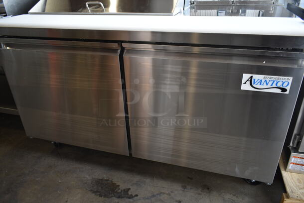 BRAND NEW SCRATCH AND DENT! 2023 Avantco 178SSPT6010 Stainless Steel Commercial Sandwich Salad Prep Table Bain Marie Mega Top on Commercial Casters. 115 Volts, 1 Phase. Tested and Working! - Image 5 of 10