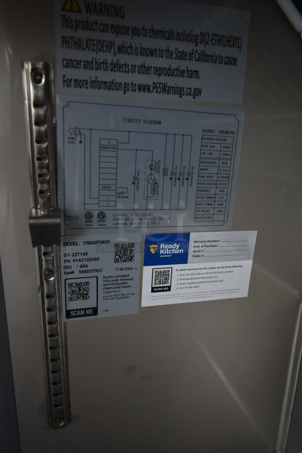 BRAND NEW SCRATCH AND DENT! 2023 Avantco 178SSPT6010 Stainless Steel Commercial Sandwich Salad Prep Table Bain Marie Mega Top on Commercial Casters. 115 Volts, 1 Phase. Tested and Working! - Image 7 of 10