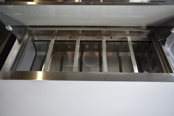 BRAND NEW SCRATCH AND DENT! 2023 Avantco 178SSPT6010 Stainless Steel Commercial Sandwich Salad Prep Table Bain Marie Mega Top on Commercial Casters. 115 Volts, 1 Phase. Tested and Working! - Image 10 of 10