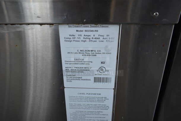 C. Nelson BD2345-RB Stainless Steel  Commercial Ice Cream Dessert Freezer Chest w/ 4 Lids on Commercial Casters. 115 Volts, 1 Phase. Tested and Working! - Image 3 of 5