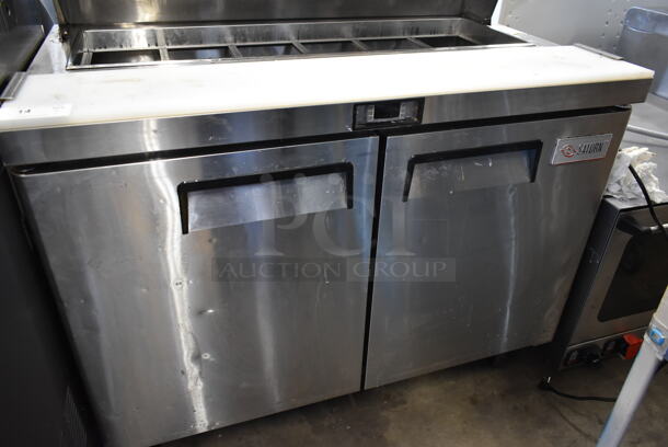 2017 Saturn FB48-12 Stainless Steel Commercial Sandwich Salad Prep Table Bain Marie Mega Top w/ Back Splash on Commercial Casters. 115 Volts, 1 Phase. Tested and Working! - Image 4 of 8