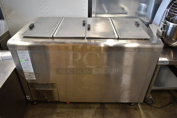 C. Nelson BD8-SE Stainless Steel Commercial Chest Freezer w/ 2 Center Hinge Lids on Commercial Casters. 115 Volts, 1 Phase. Tested and Working! - Image 1 of 8